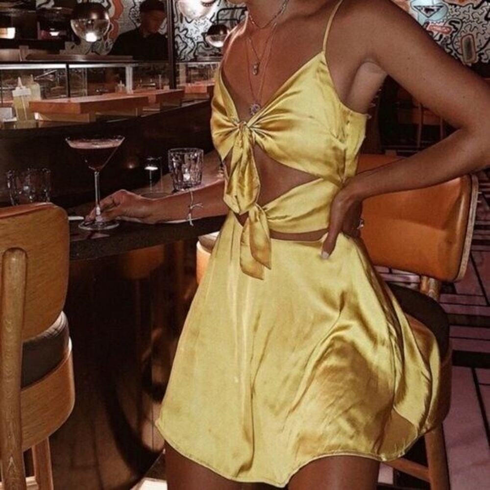 NWT Lovers + Friends Yellow Satin Mini Dress